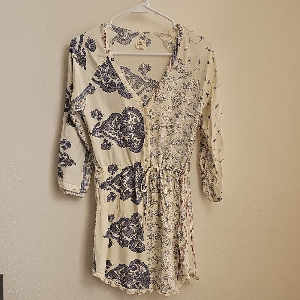O'Neill Cream and Blue Patterned Wrap Dress